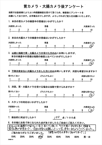 胃カメラ・大腸カメラ後アンケート